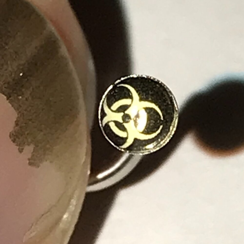 Black and White Biohazard 18 Gauge C-shaped Nose Ring